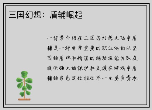 三国幻想：盾辅崛起